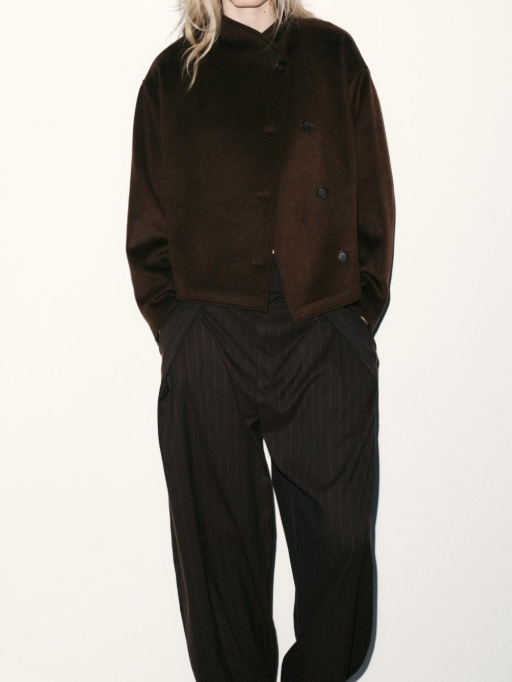 ZARA BALLOON STRIPED PLEATED PANTS
